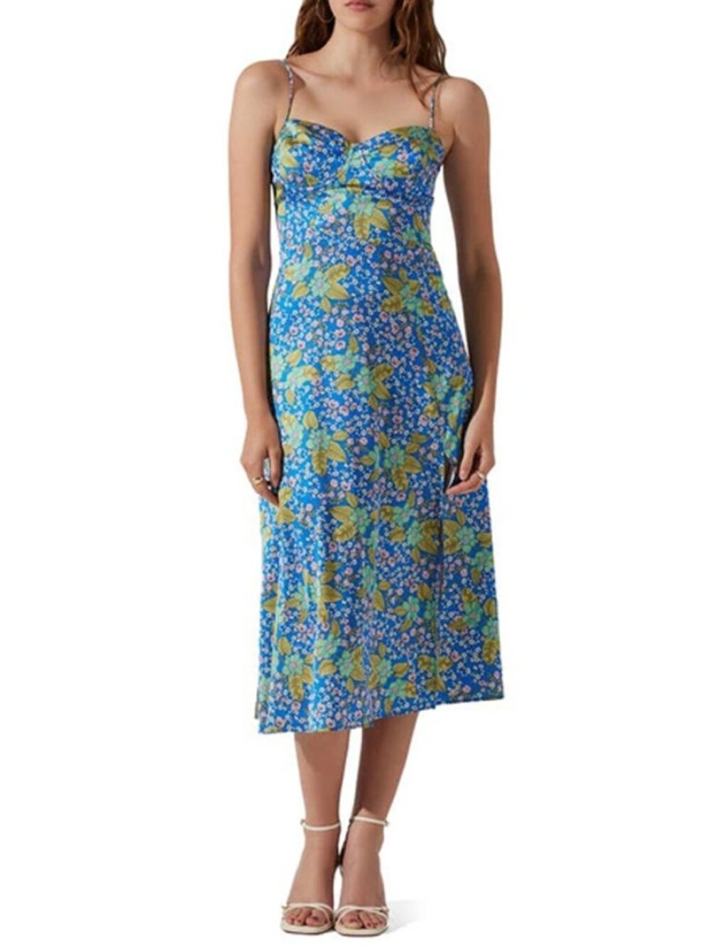 ASTR Blue Green Floral Bustier Satin Midi Dress Size XL